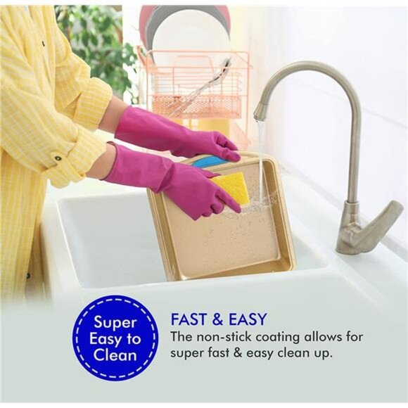 2 Piece Cookie Sheet Baking Pan Set, Gold Nonstick Trays (Blue) - Picture 4 of 6